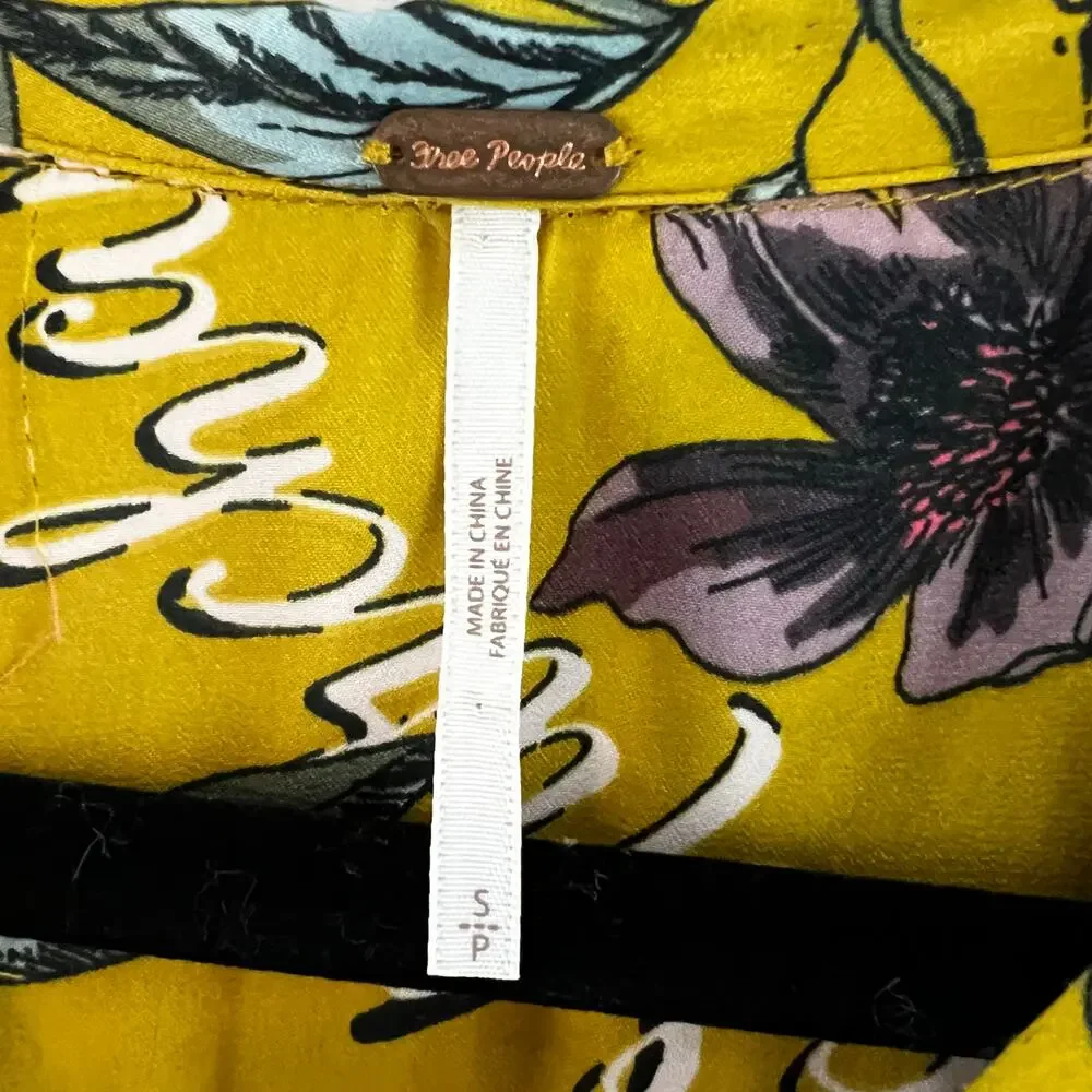 Free People‎ Silky Nights Button Down Tunic Mustard Size S